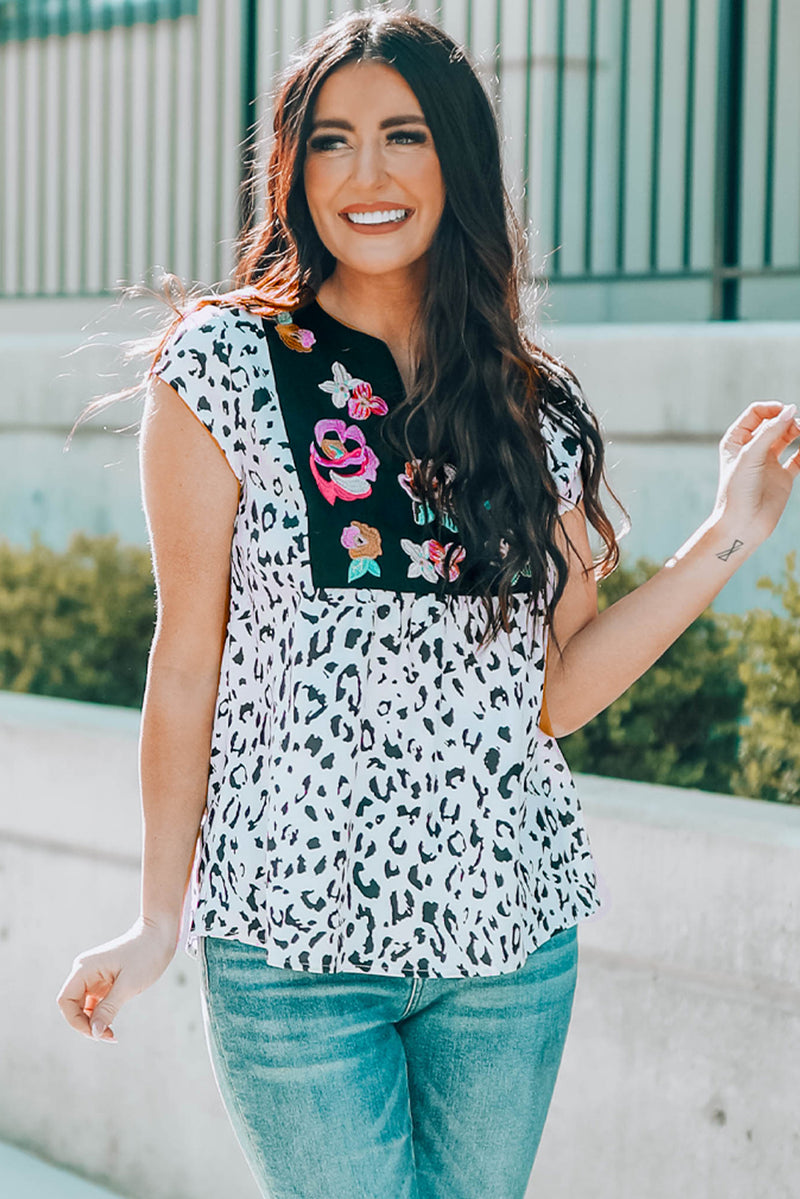 Liara Leopard Notched Neck Short Sleeve Tee - -Deal of the day!