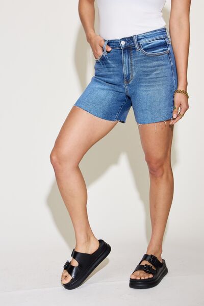 Grant Judy Blue Full Size High Waist Slim Denim Shorts