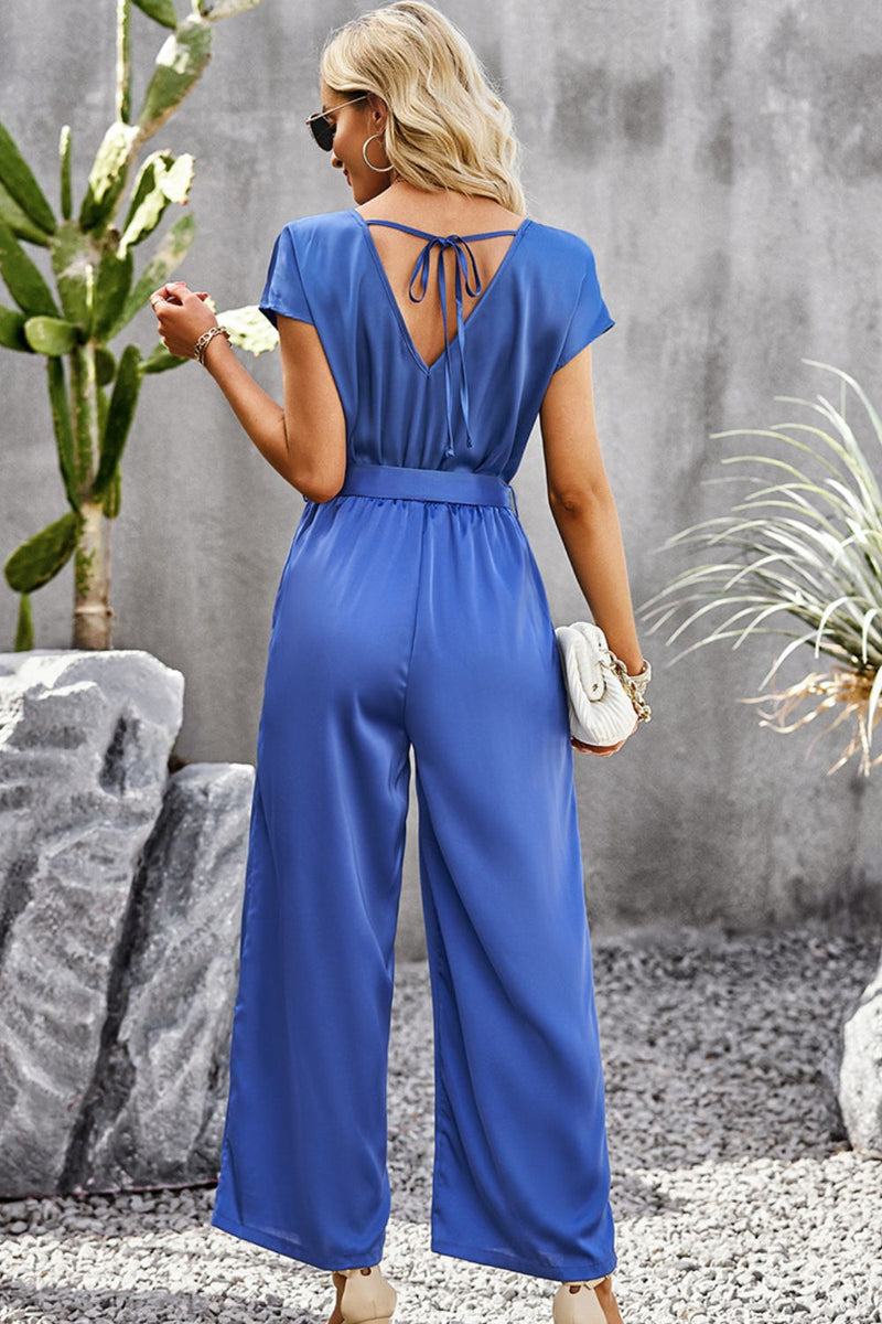 Jonas Tie Belt V-Neck Short Sleeve Jumpsuit