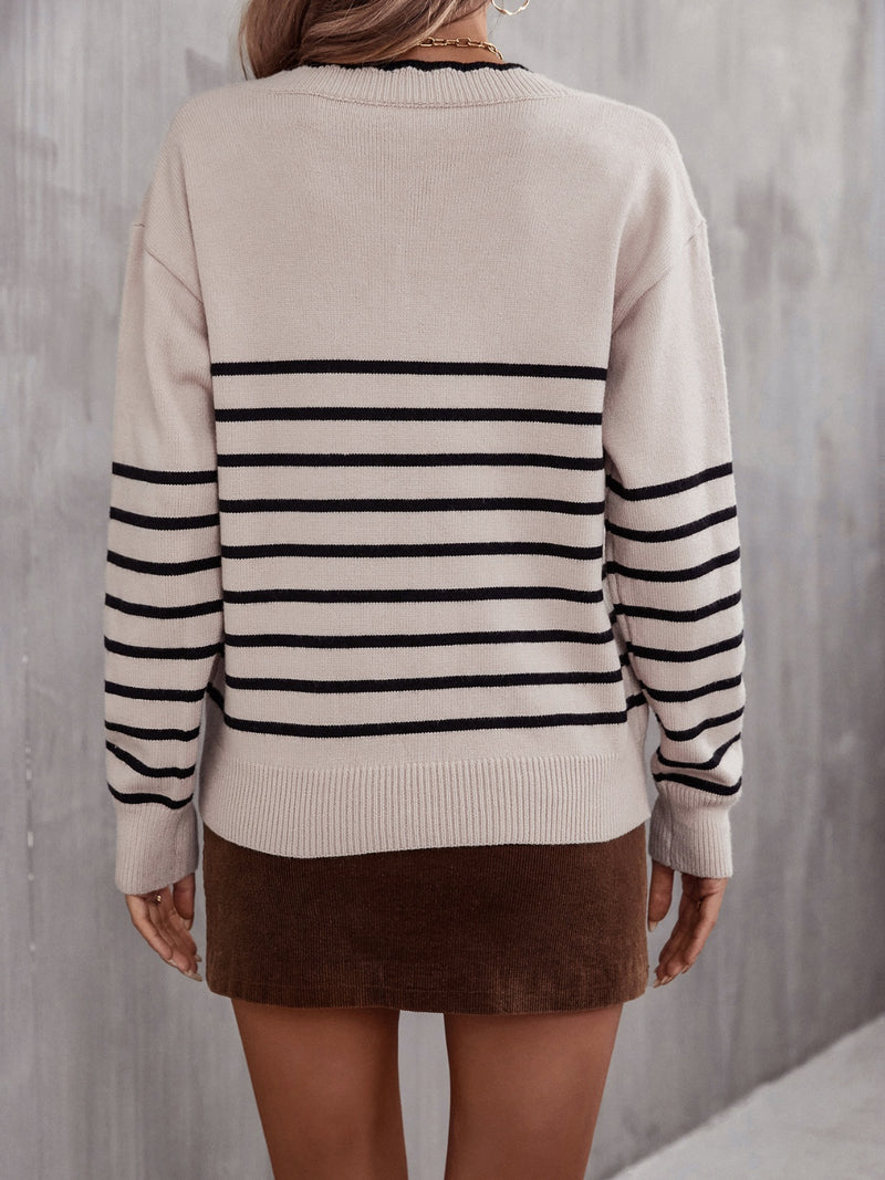 Katin Striped V-Neck Drop Shoulder Sweater