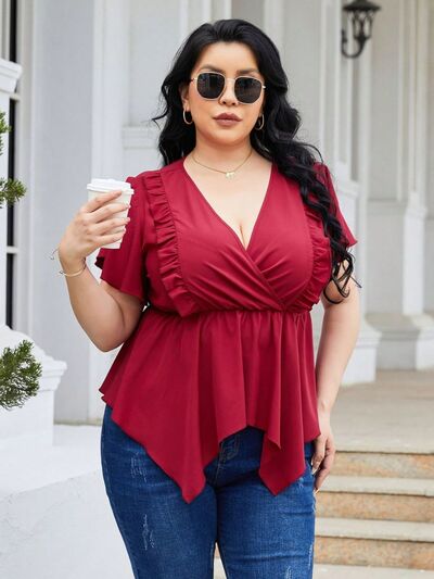 Kattera Plus Size Frill Surplice Flutter Sleeve Blouse