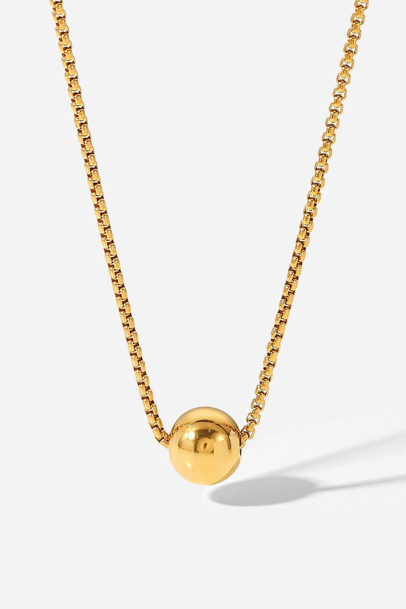 Bead 18K Gold-Pleated Round Shape Pendant Necklace