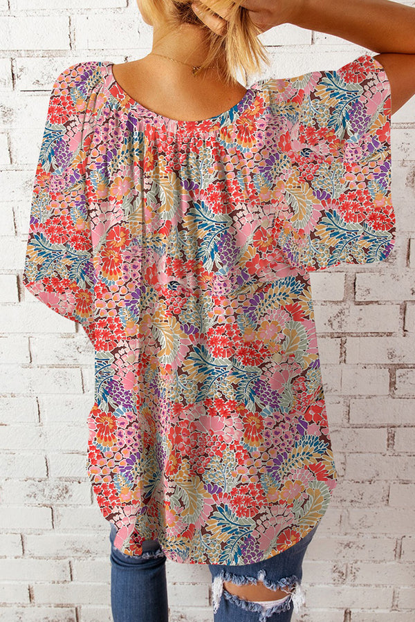 Miranda Floral Notched Neck Flutter Sleeve Blouse - Deal of the day!