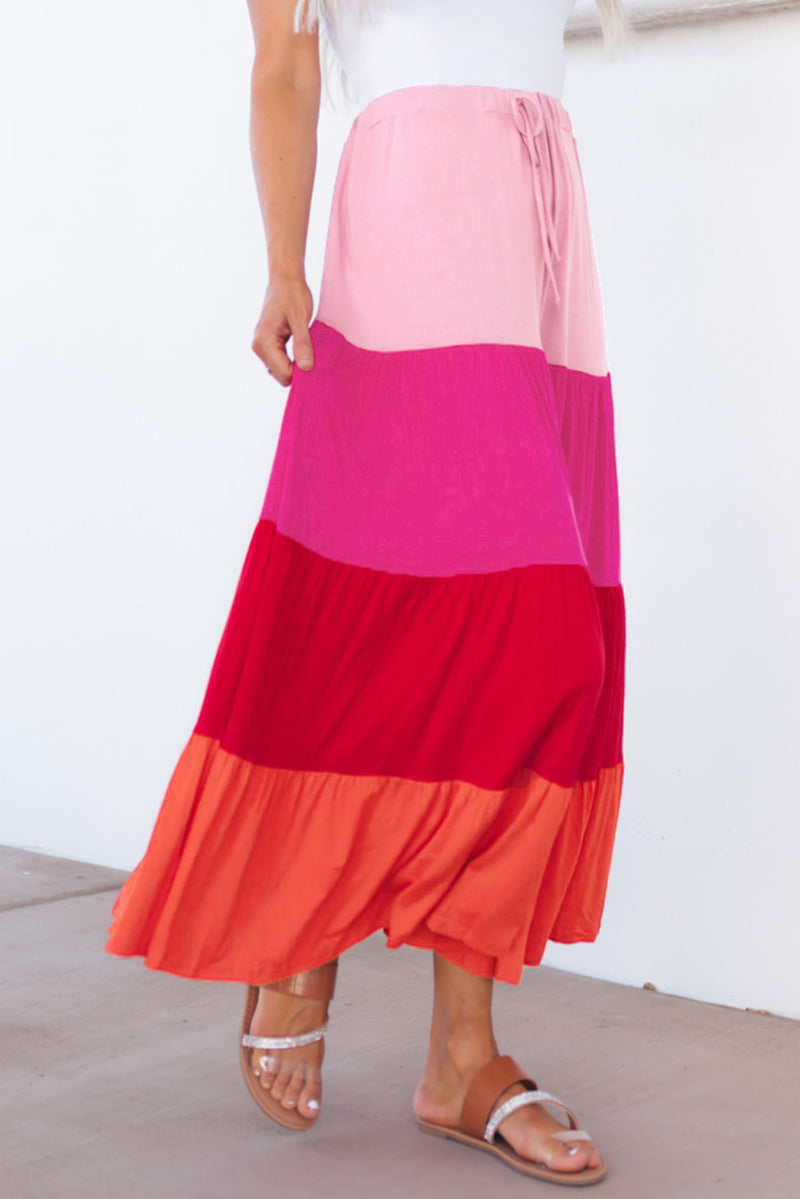 Talley Color Block Tiered Maxi Skirt