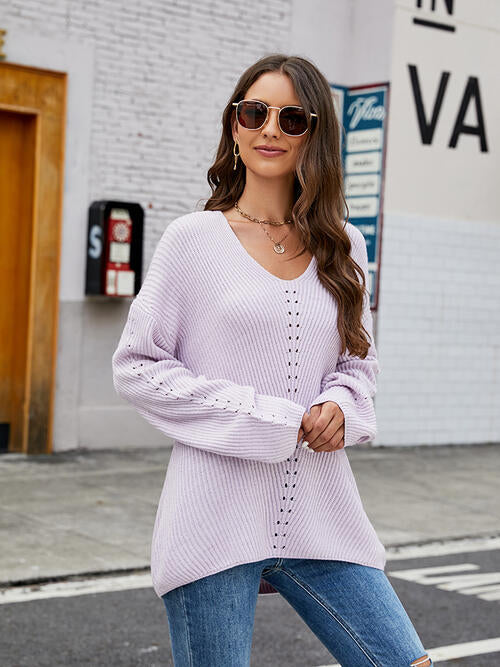 Nixie Openwork Dropped Shoulder Long Sleeve Sweater