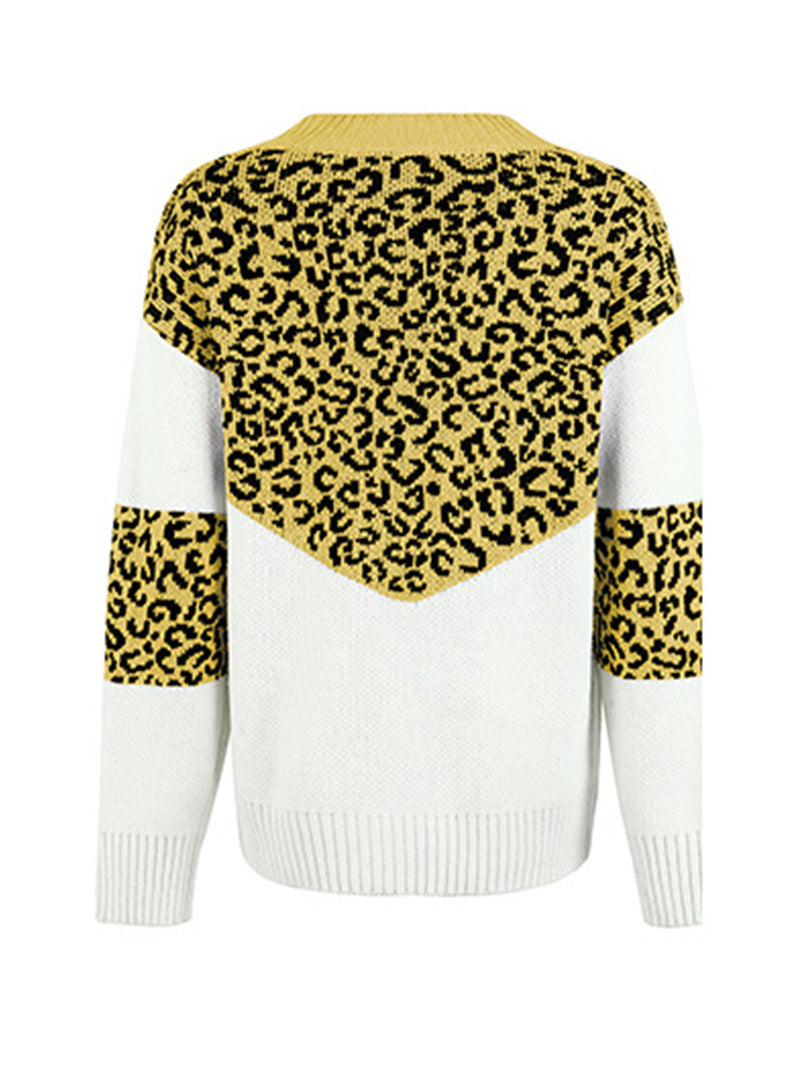 Rosaline Leopard V-Neck Dropped Shoulder Sweater