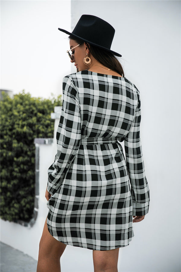 Ryn Plaid V-Neck Tie Waist Dress