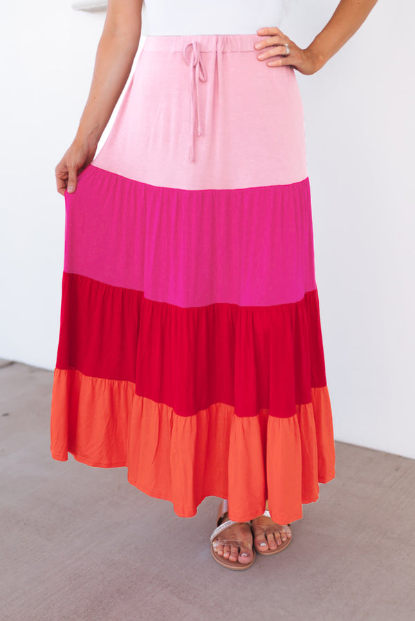 Talley Color Block Tiered Maxi Skirt