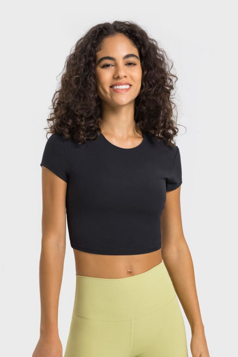 Misty Round Neck Short Sleeve Cropped Sports T-Shirt